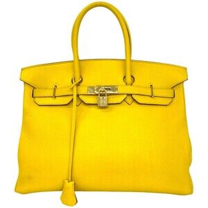 HERMES Birkin 35 Taurillon Clemence Leather Genuine Handbag Business Bag Yell...